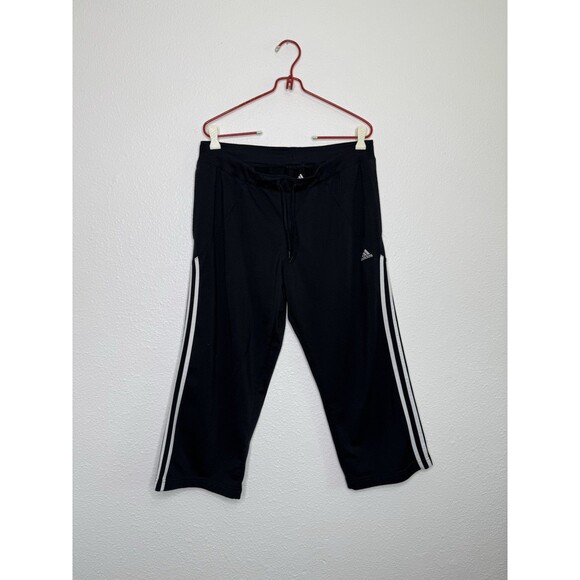 Adidas Capri Pants Womens Large Black White 3 Stripe Track Athletic Joggers Y2K - Picture 1 of 16